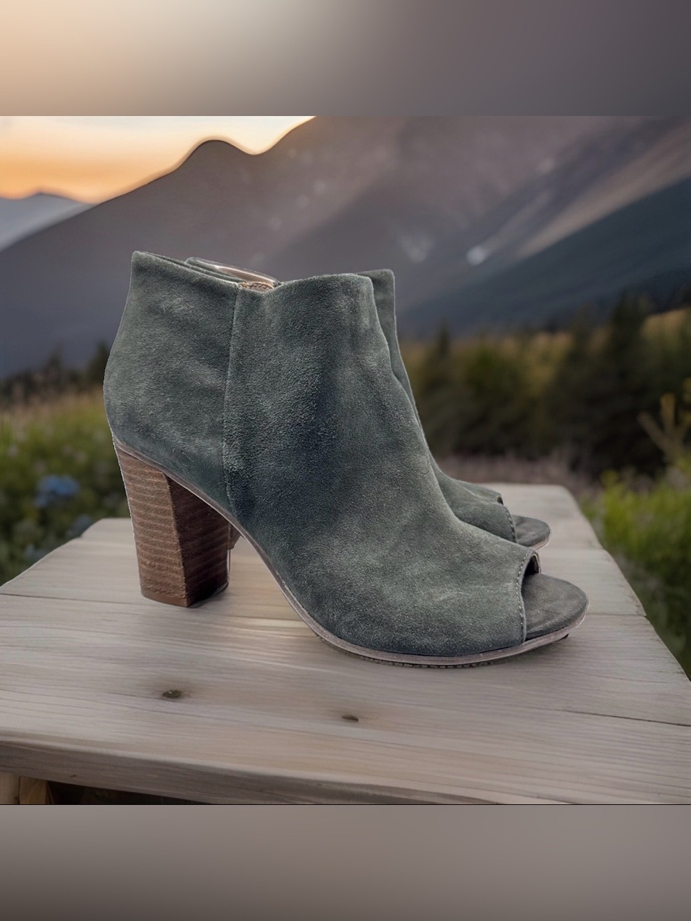 STEVE MADDEN Womens 'Paulina' Olive Suede Peep Toe Ankle Boot Sz 8